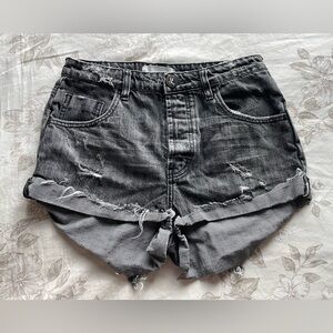 One Teaspoon Black Washed Distressed Denim Shorts